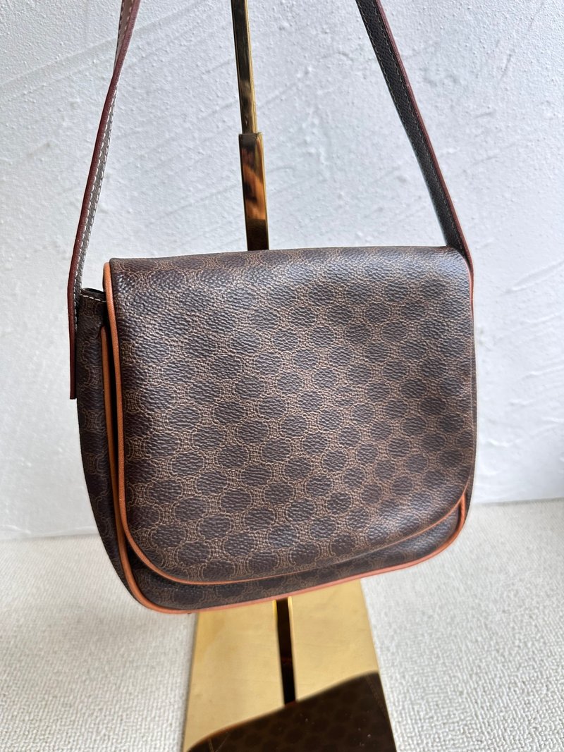 中古包 Vintage Celine 棕花斜背小方包 - 侧背包/斜挎包 - 防水材质 咖啡色
