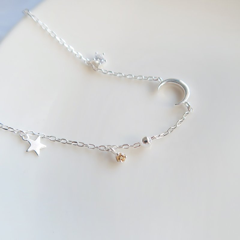 925纯银 黄水晶 月亮 星星 小钻 定制化刻字 手链 免费送礼包装 - 手链/手环 - 纯银 橘色