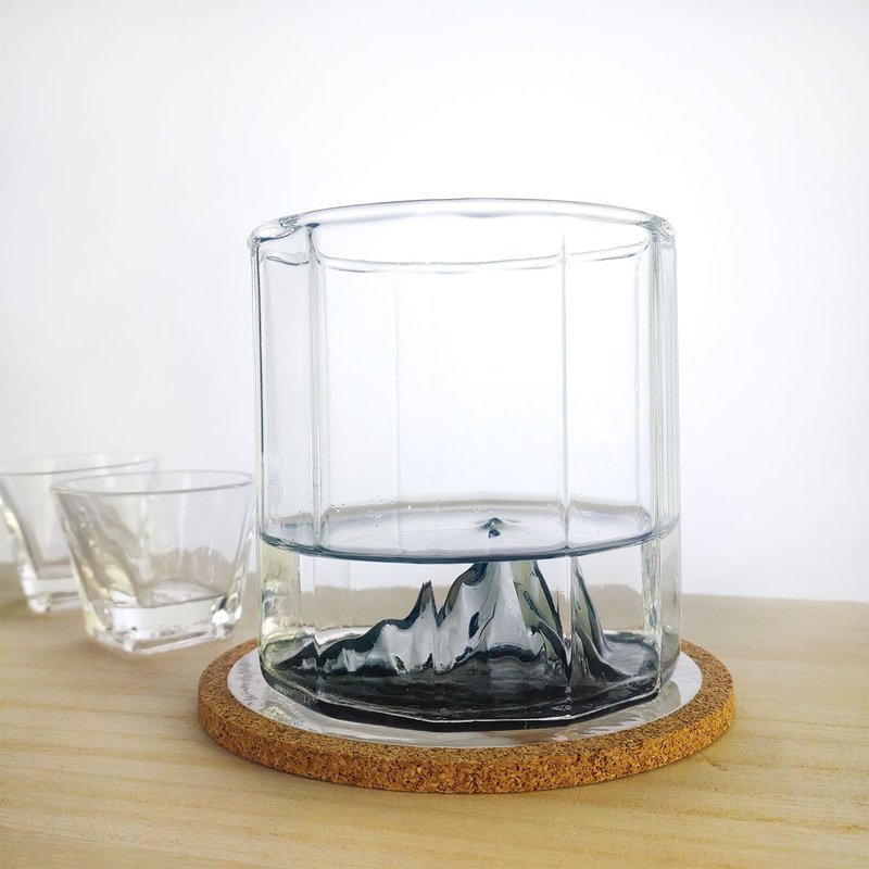 原创手工 墨色玉山杯/威士忌杯/茶杯/冰山杯 附杯 - 玻璃杯 - 玻璃 黑色