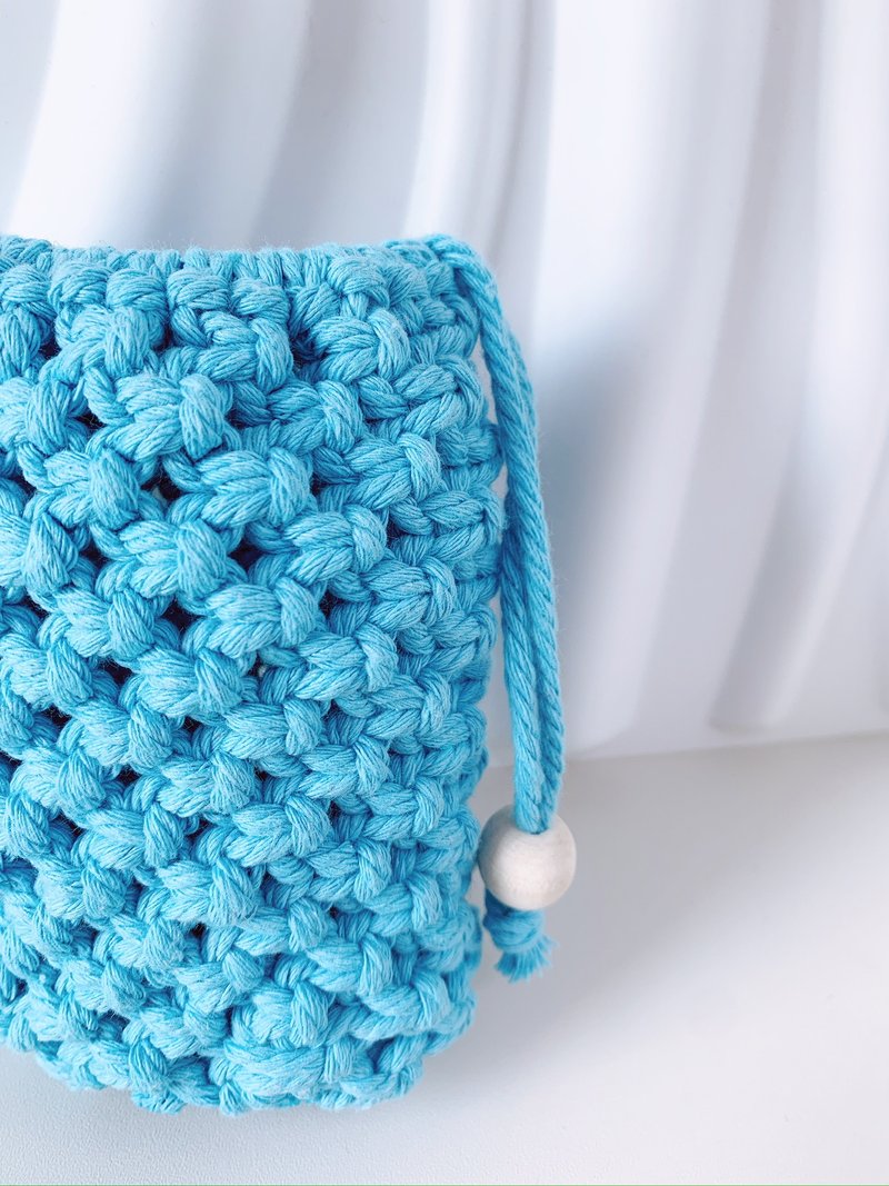 手工编织Macramés 天蓝色收纳袋 - 手提包/手提袋 - 棉．麻 多色