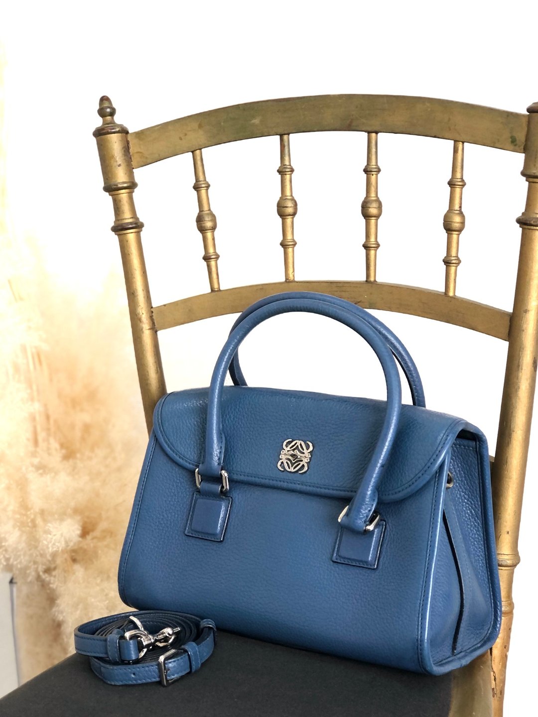 【日本直送，名牌二手包装】LOEWE 单肩包蓝anagram 皮革迷你 Boston 2way vintage vintage rgrgs4 - 侧背包/斜挎包 - 真皮 蓝色