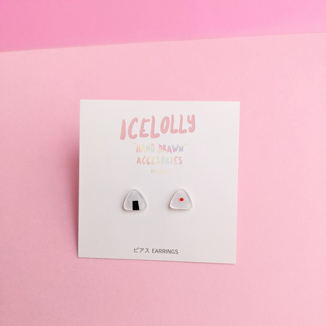 Onigiri (ONIGIRI) hand-painted plastic van earrings Clip-On - 耳环/耳夹 - 塑料 白色