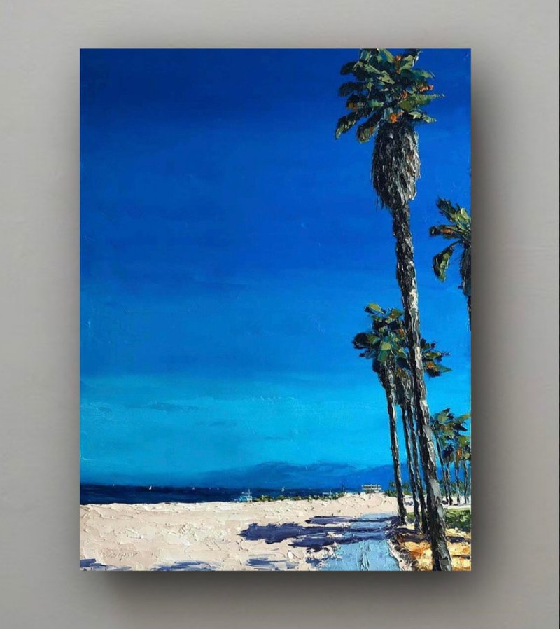 Original Palms Landscape Oil Painting On Canvas Sunny Landscape Textured Impasto - 墙贴/壁贴 - 棉 多色