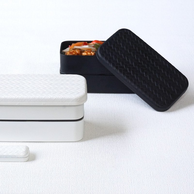 网代竹编花纹 单色长方形双层便当盒 可用于微波 500ml 日本制 - 便当盒/饭盒 - 塑料 白色