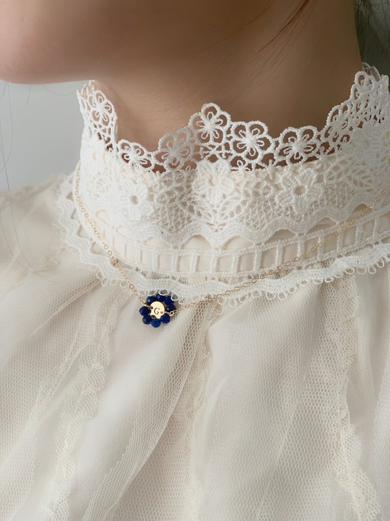 【定制化礼物】心中有你 定制化字母青金石 珍珠 粉澳宝天然项链 - 项链 - 宝石 蓝色