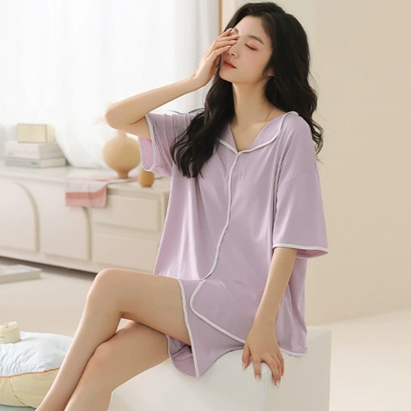 Pink Lady 罩杯式 成套女睡衣 雾光幻境 落肩短袖 两件式居家服 - 居家服/睡衣 - 其他人造纤维 紫色
