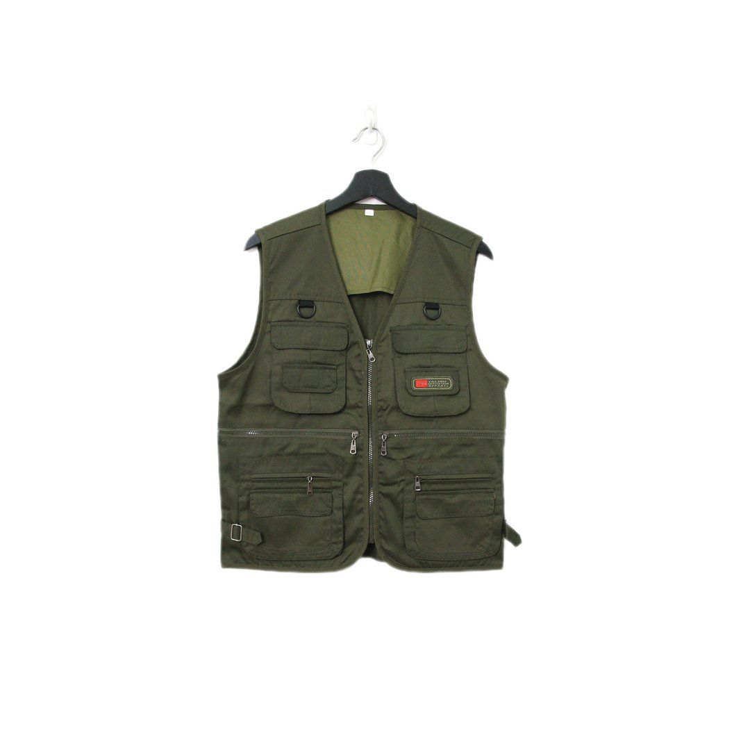 Back to Green-经典钓鱼背心 军绿色 大口袋 v-26/vintage vest - 女装背心 - 聚酯纤维 