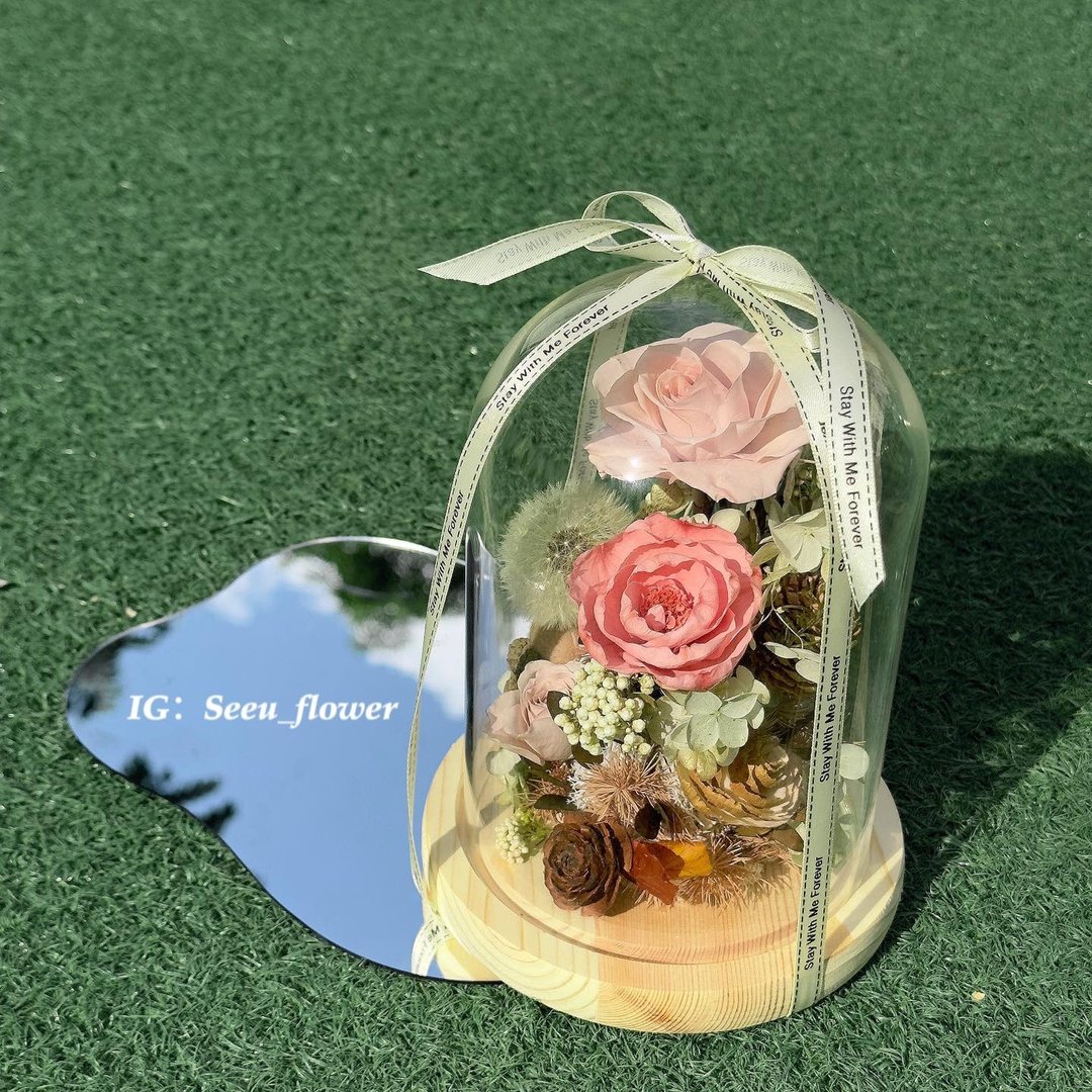 SeeYou・First Seen系列 秋日玫瑰永生花玻璃盅 - 干燥花/捧花 - 植物．花 橘色