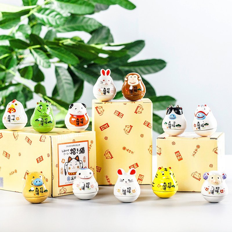 日本药师窑十二生肖迷你招财猫动物可通不倒翁摆件生日礼品装饰品 - 摆饰 - 陶 