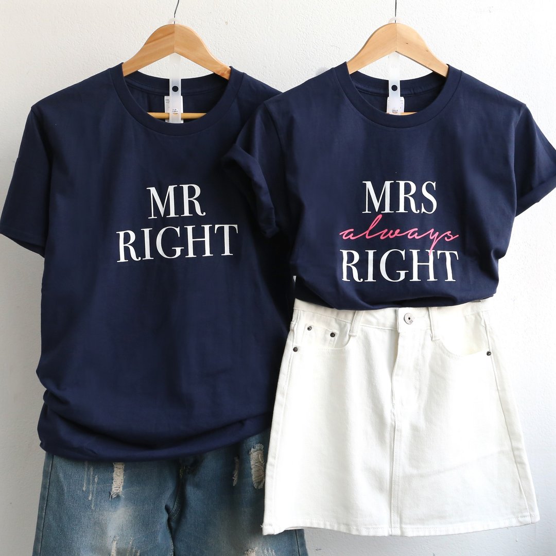 【一套两件】定制化情侣装香港原创订制短袖T恤Mrs always Right - 女装 T 恤 - 棉 多色