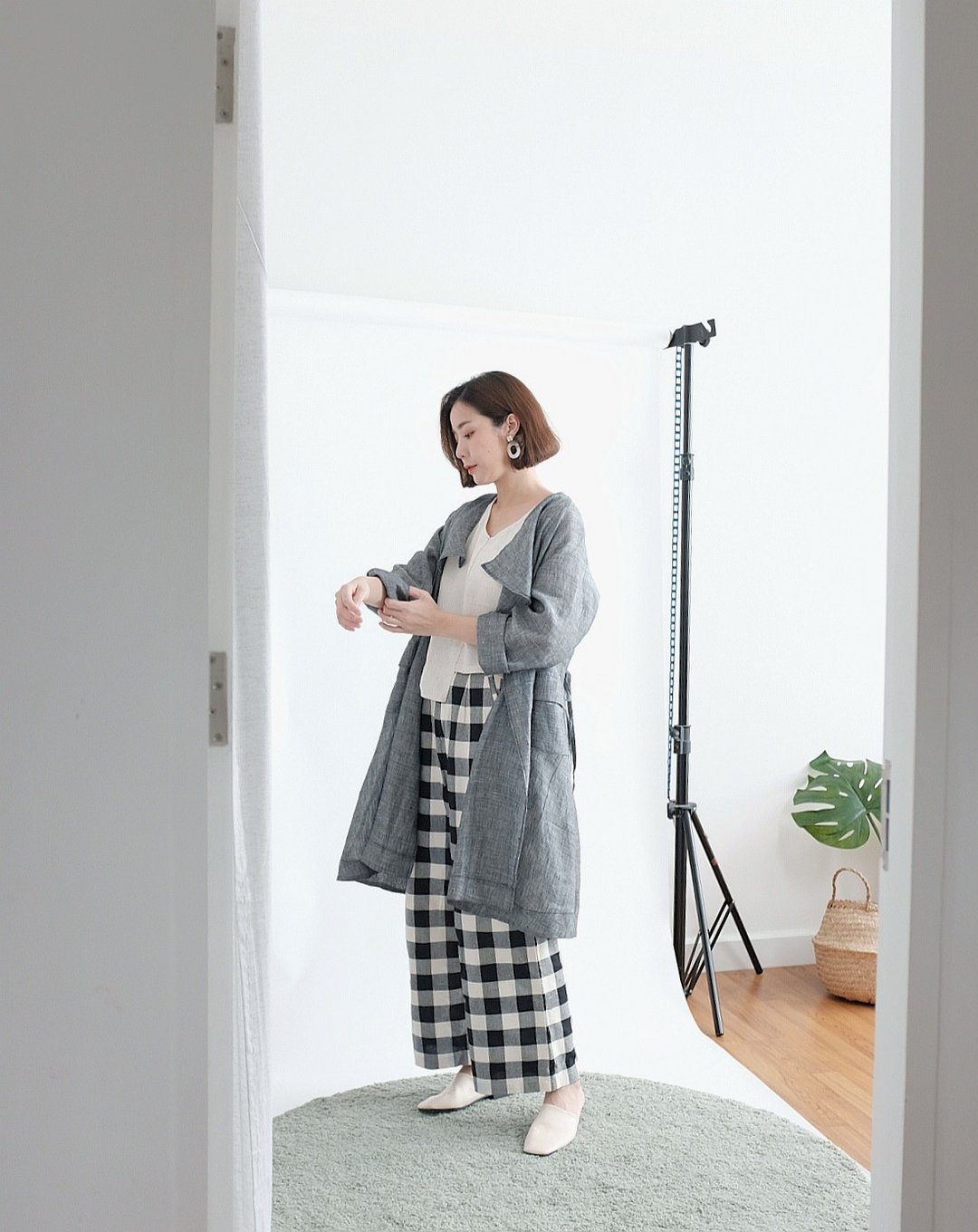 WHITEOAKFACTORY Lala linen loose coat - Dark grey, Charcoal - 女装休闲/机能外套 - 棉 灰色