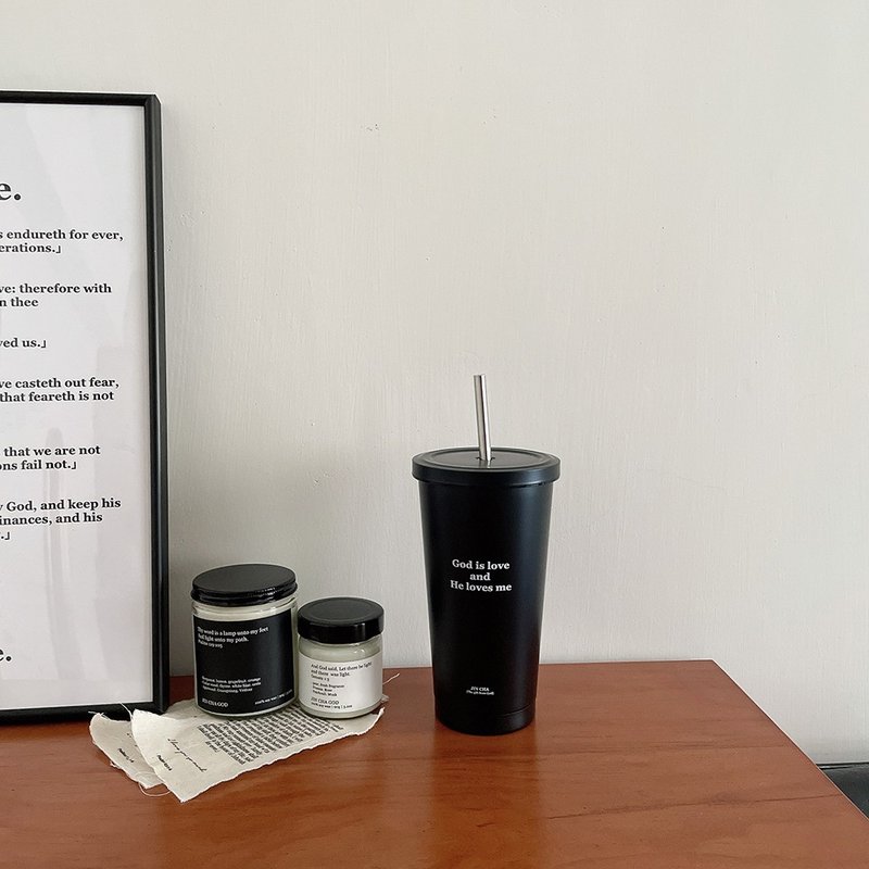 JIN CHA GOD-吸管杯 God is love and he loves me(黑色)/基督 - 其他杯子 - 不锈钢 