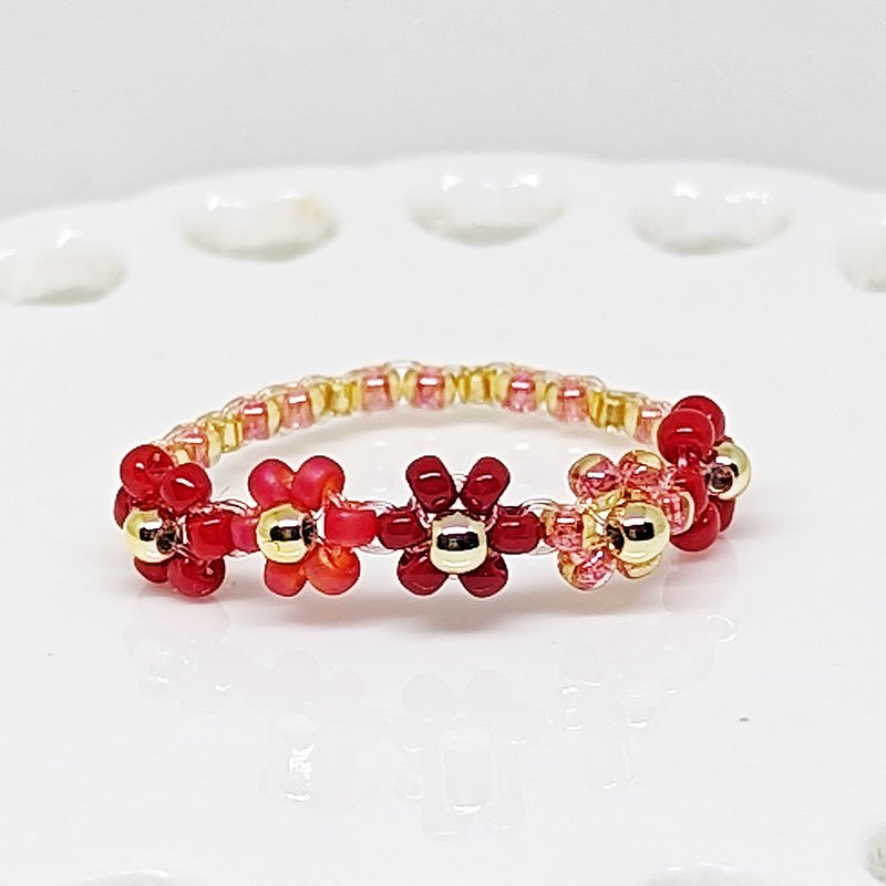 串珠 编织  花  戒指 - 戒指 - 其他材质 红色