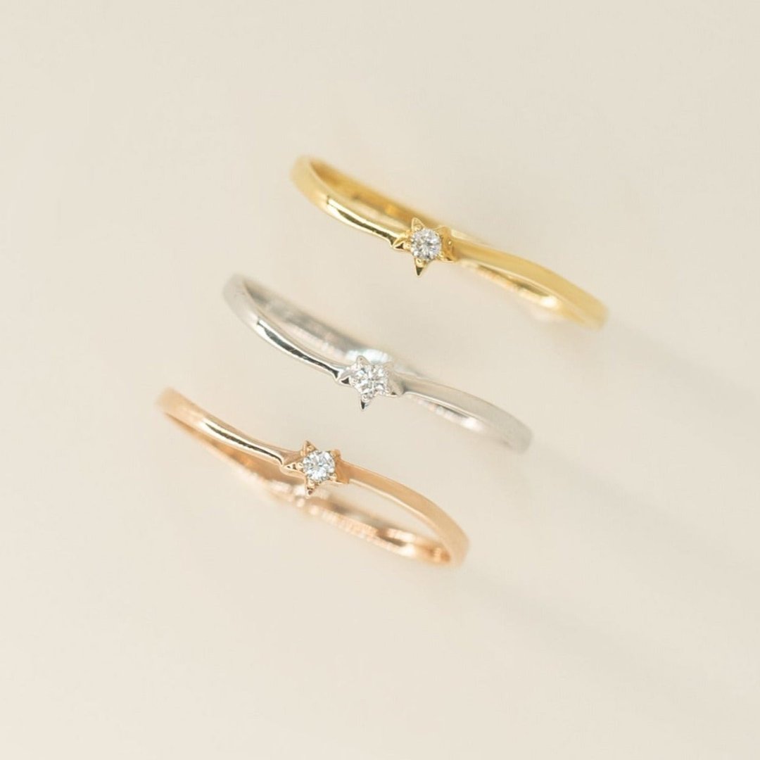18K 金小星星钻石戒指 Starlet Diamond Ring - 戒指 - 贵金属 