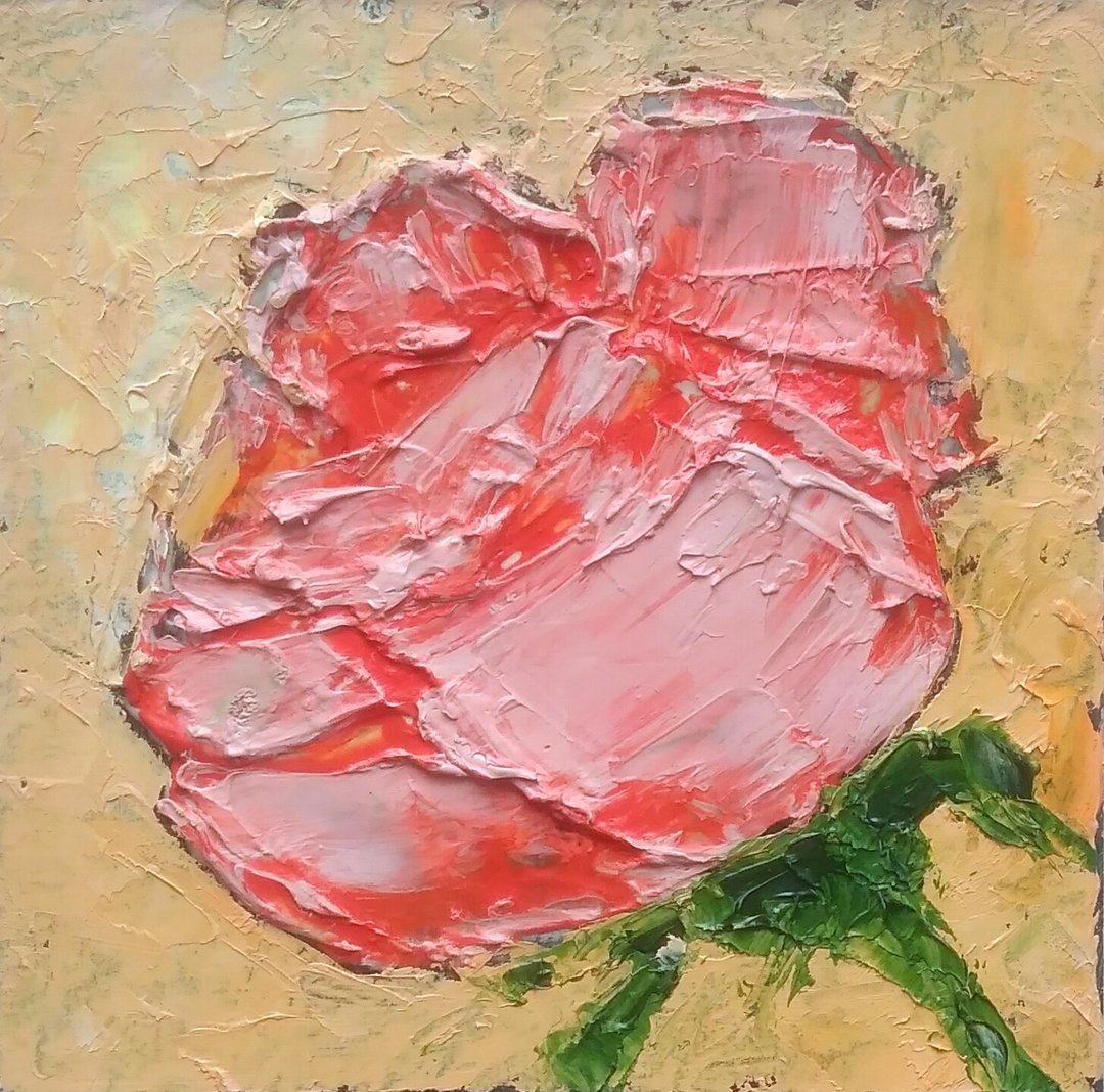 Rose Floral Original Painting, Flower Artwork, Mini Picture, Impasto Wall Art - 海报/装饰画/版画 - 其他材质 多色