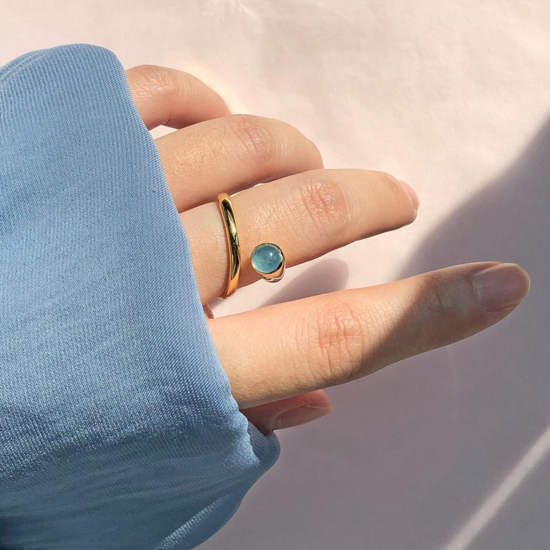Open On Museum - Curling Monet Ring (Blue Aquamarine) - 戒指 - 纯银 金色