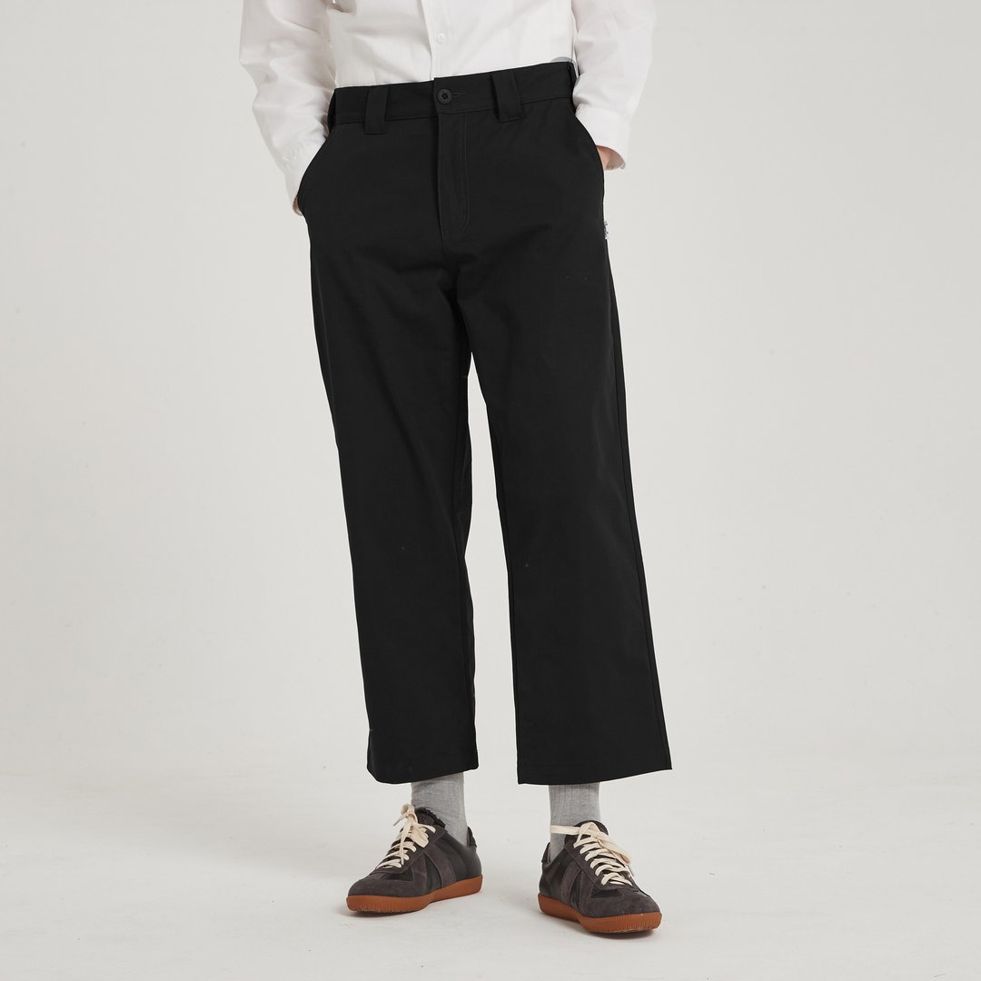 宽版长裤 Wide Chino/简约/素色/情侣服/宽松 - 男士长裤 - 棉．麻 黑色