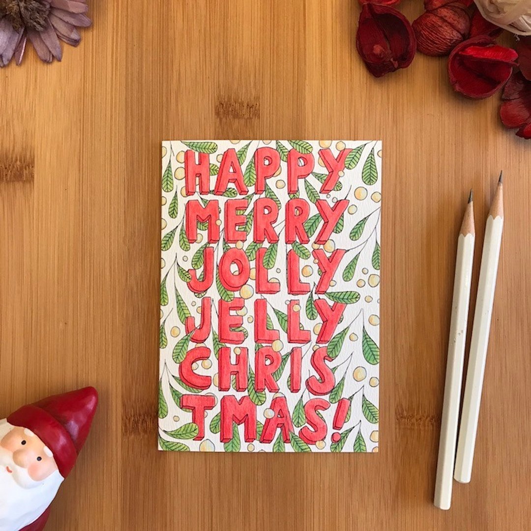 JOLLY JELLY MISTLETOE 圣诞卡 手绘插画 环保纸材 英国进口卡片 C108 - 卡片/明信片 - 纸 