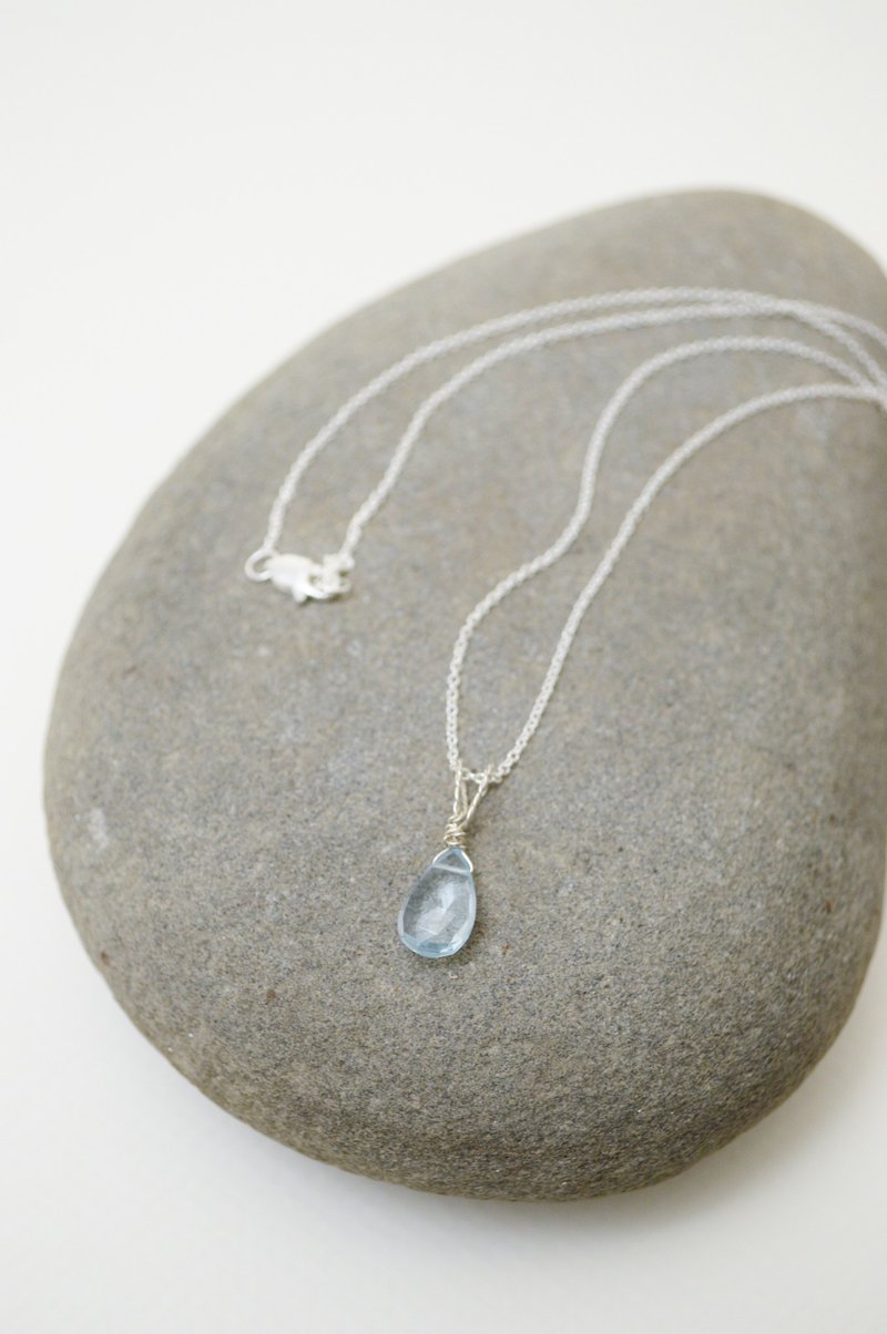 简单小石系列-11月诞生石·刻面蓝色拓帕石·纯银项链 - 项链 - 纯银 蓝色