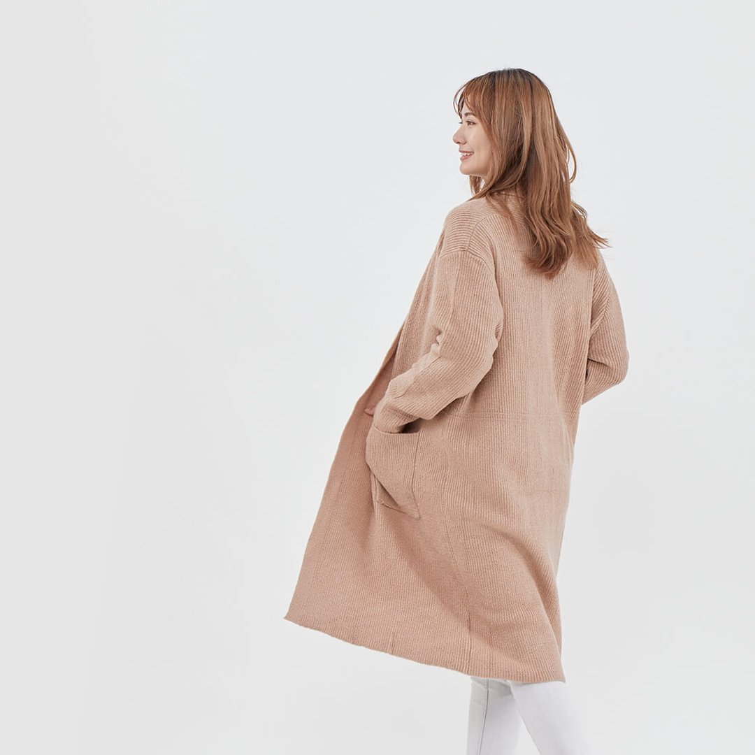 Ula长版翻领针织外套/奶茶 - 女装休闲/机能外套 - 其他人造纤维 卡其色