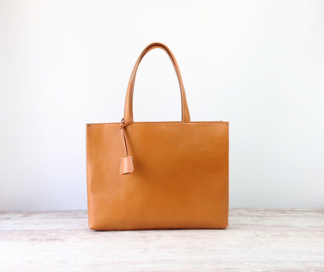 Shikaku form tote bag, camel, made-to-order - 手提包/手提袋 - 真皮 咖啡色