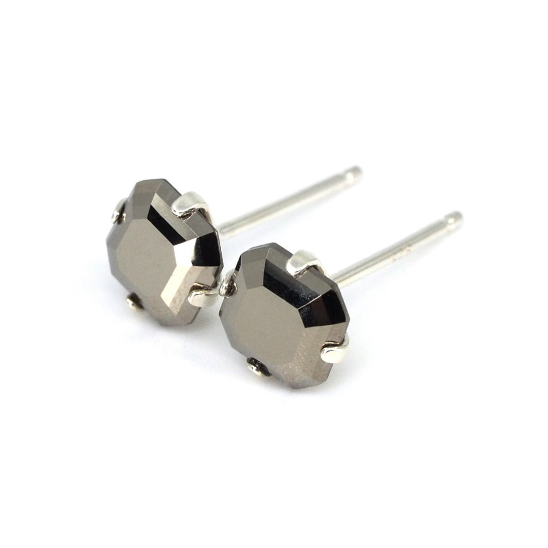 Metallic Gold Swarovski Crystal Earrings, 925 Sterling Silver, 6mm Square, 女士耳釘 - 耳环/耳夹 - 纯银 金色