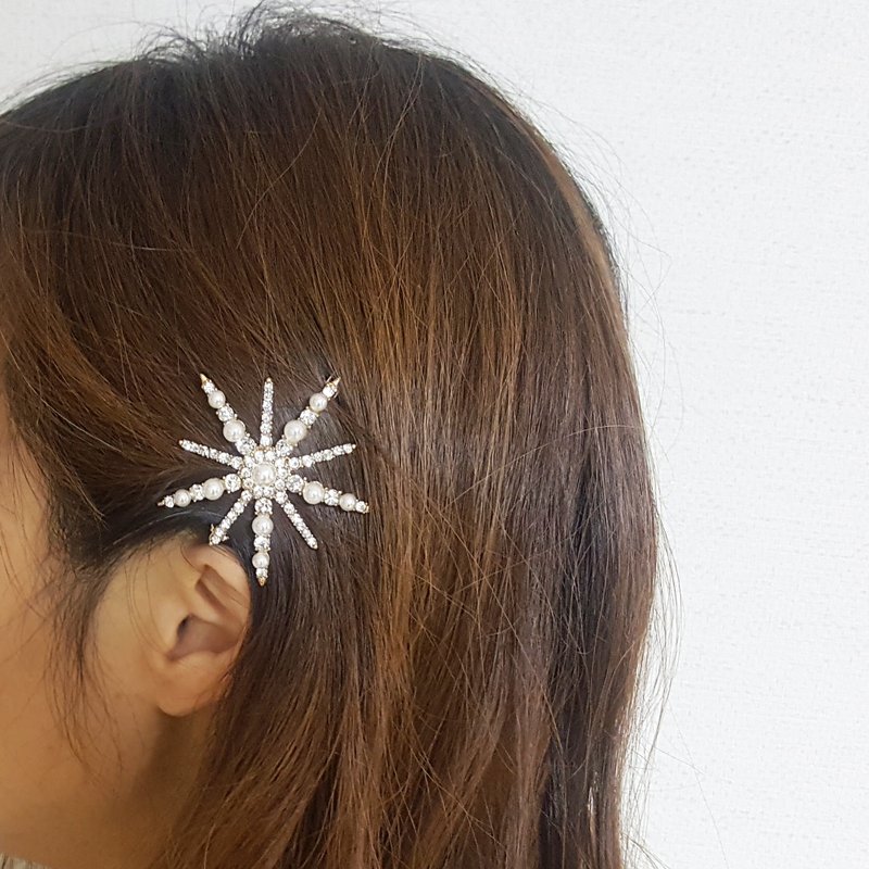 CZ gold pearl simple hairclip - 发饰 - 其他材质 金色