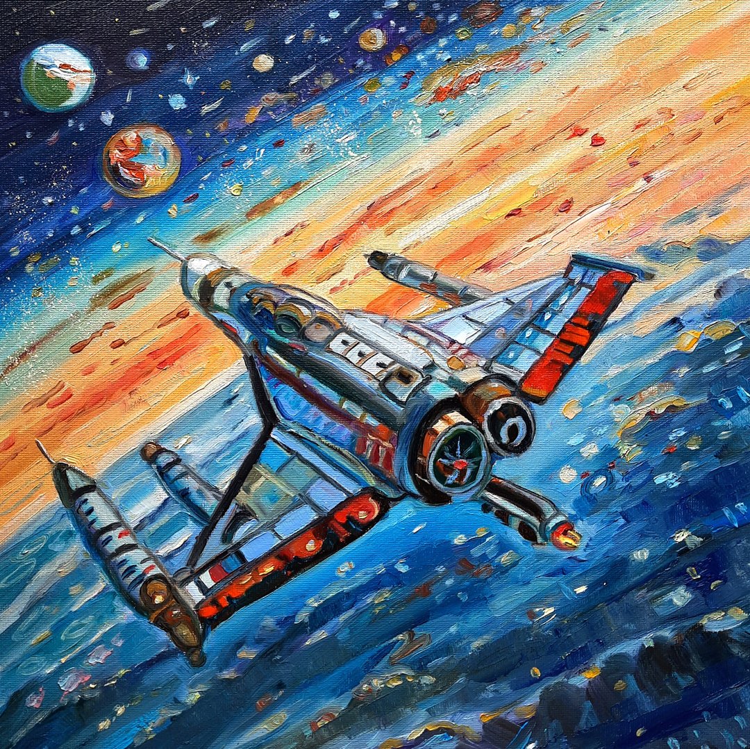 太空船绘画 原创艺术油画 纸板油画 30x30 平方米 - 墙贴/壁贴 - 其他材质 
