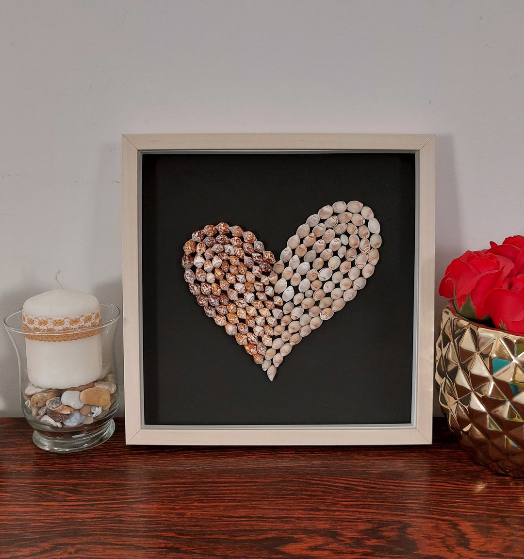 SeaShell Heart. Seashell Wall Art. Heart Frame. Shadow box Heart. - 墙贴/壁贴 - 其他材质 黑色
