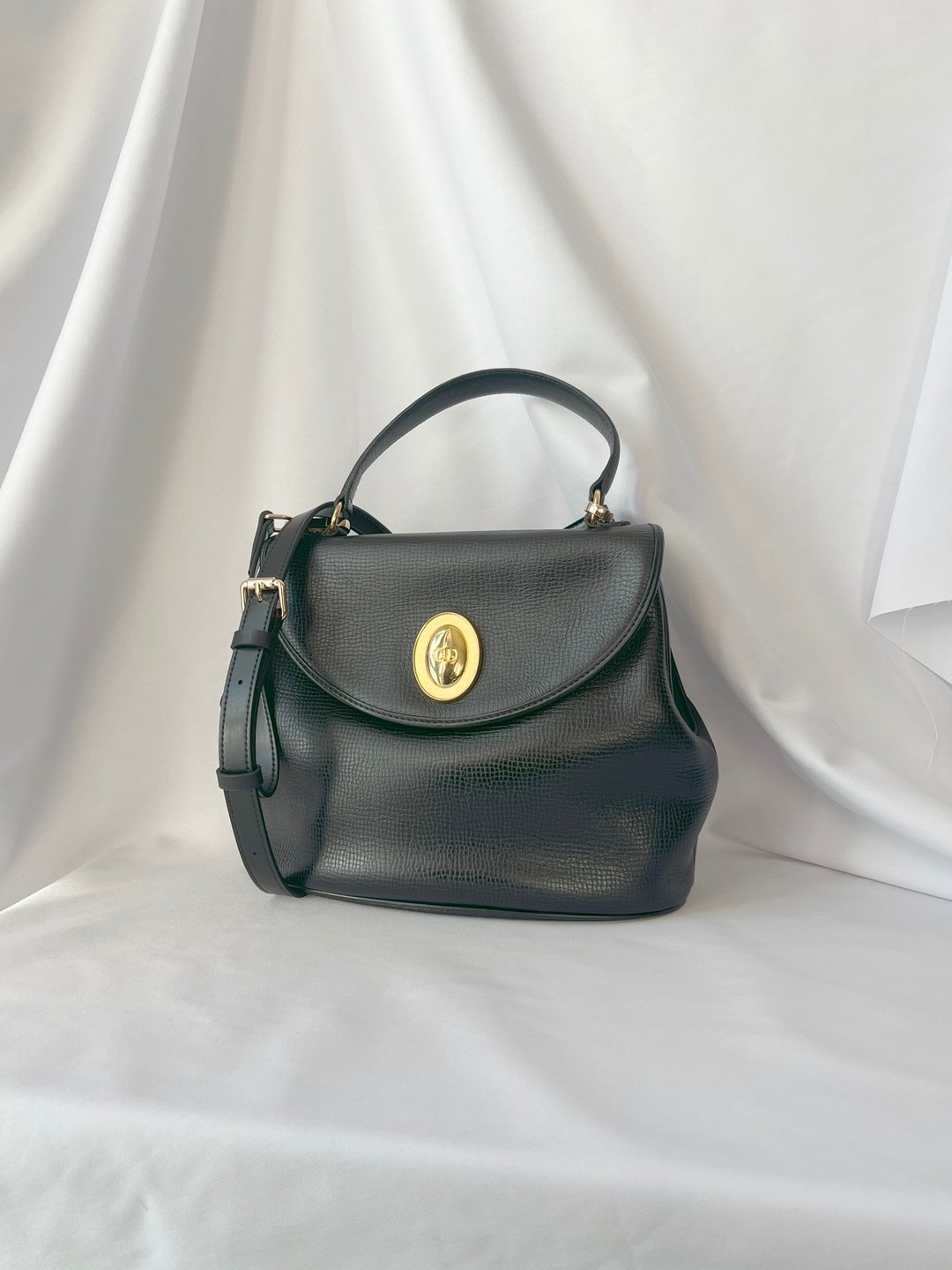 DIOR 金蛋黑色手提袋 侧肩包 配加皮肩带 日本中古vintage - 侧背包/斜挎包 - 真皮 黑色