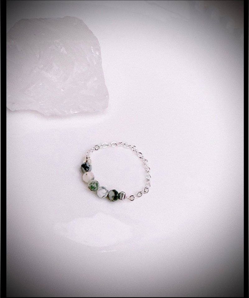 C&W 天然钻石刻面水草玛瑙s925纯银链戒戒环 - 戒指 - 纯银 银色