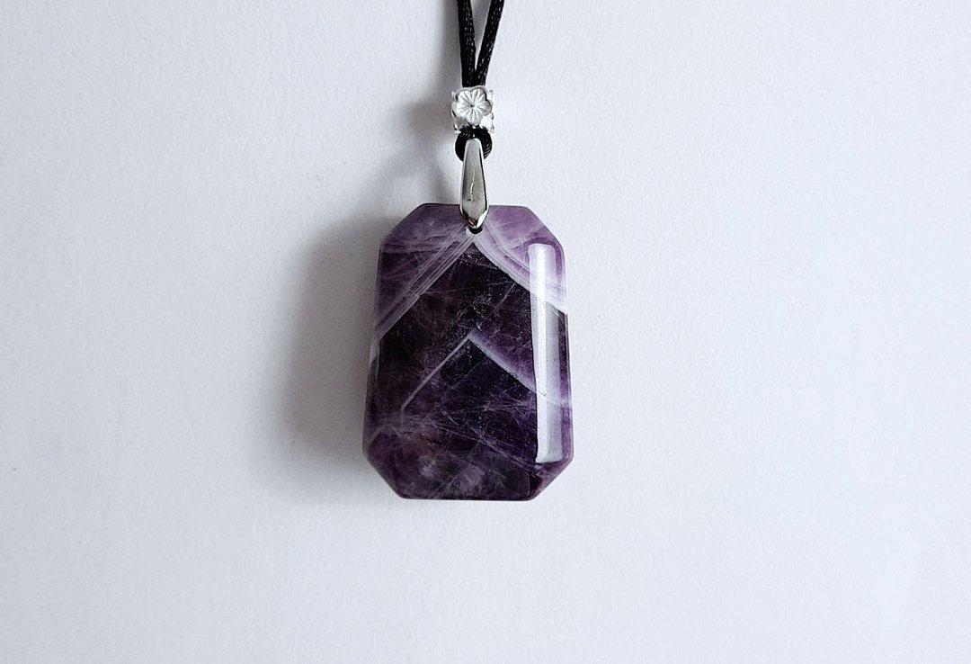 宝石系 紫黑龙鳞 天然矿石 千层虎牙紫水晶 925纯银 项链坠 - 项链 - 宝石 紫色