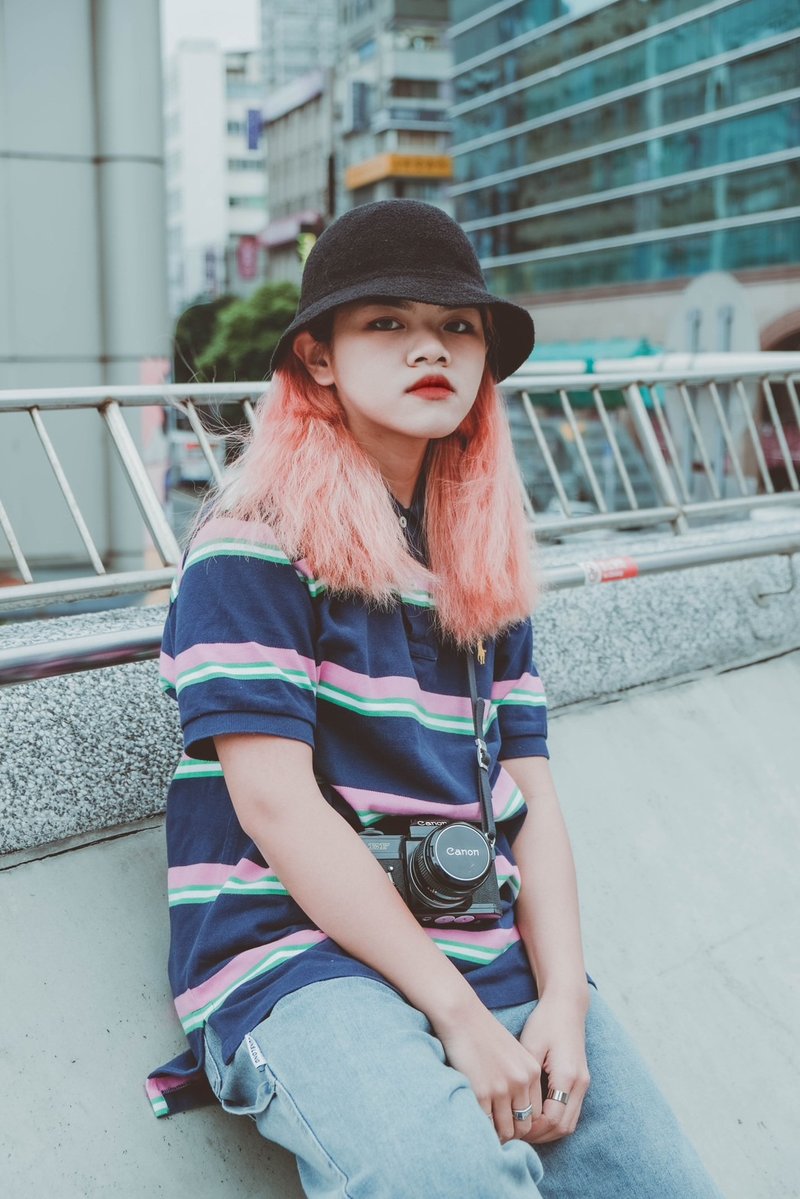 【Morefun古着选物】Ralph Lauren粉蓝条纹polo衫 - 女装上衣 - 棉．麻 蓝色