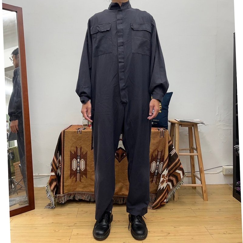 海军 深蓝 连身工作服 工作裤 二手 古着 防撕裂 防火布料 - 男士长裤 - 棉．麻 黑色