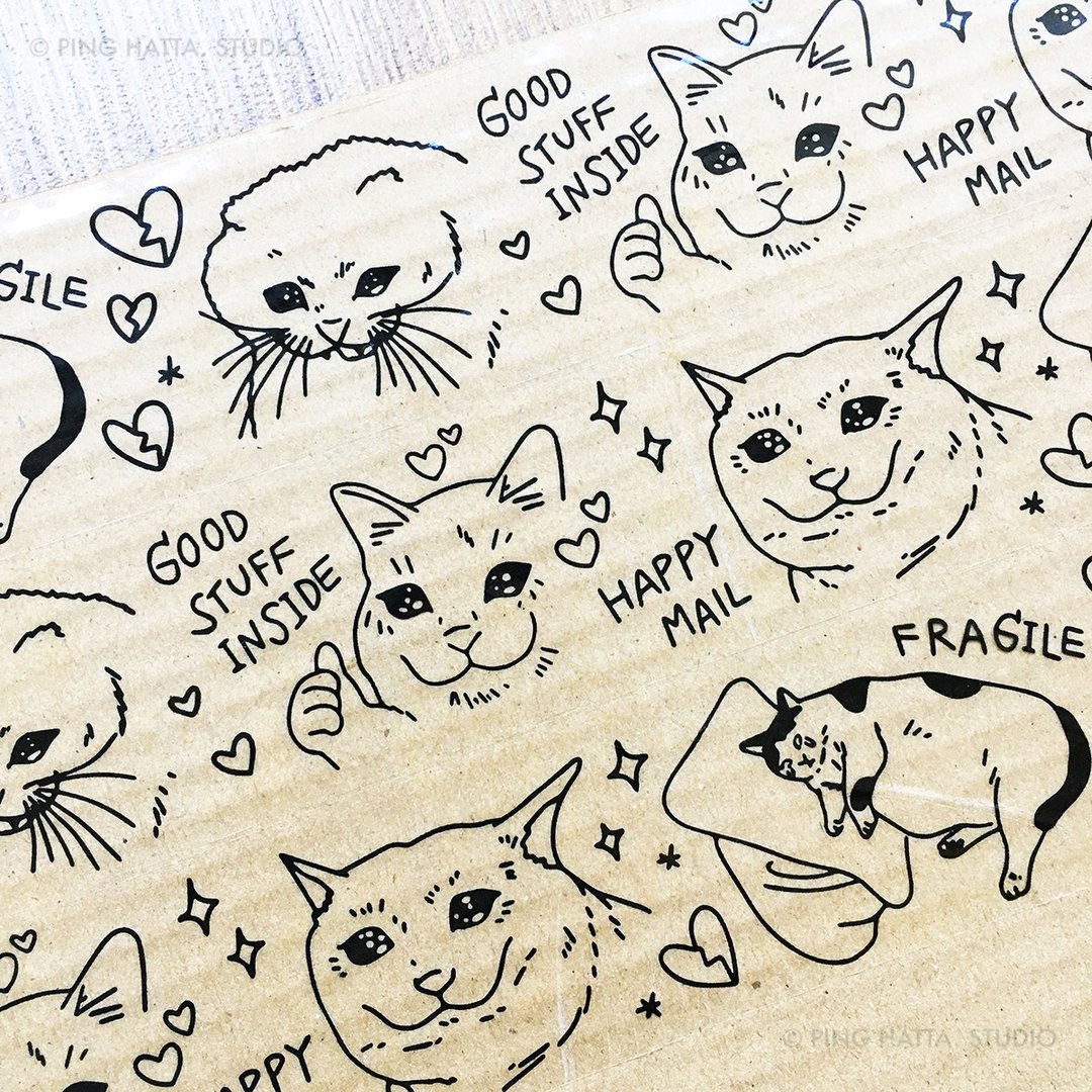 Sad Cat Meme Clear packing tape – Happy mail tape, cute poly packing tape - 包装材料 - 塑料 