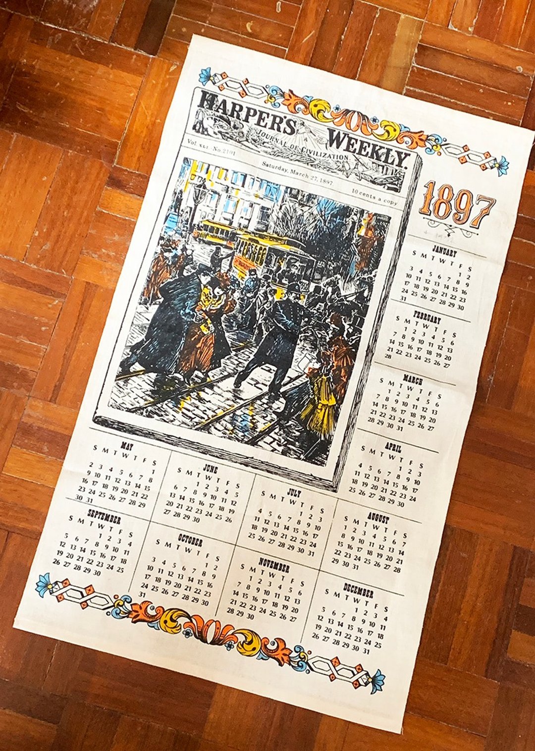 美国早期1897年代古董挂布 - 墙贴/壁贴 - 棉 多色