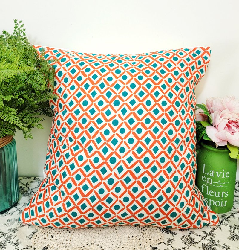北欧风格简约橘色几何图案抱枕靠枕靠垫枕套 - 枕头/抱枕 - 棉．麻 
