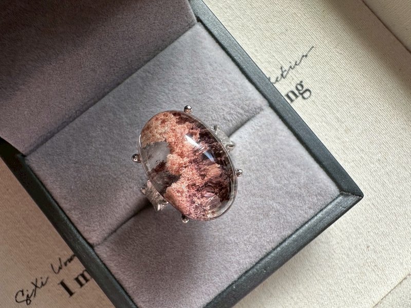 渐层粉幽灵水晶.S 925 银戒  Pink Phantom Quartz Ring - 戒指 - 水晶 