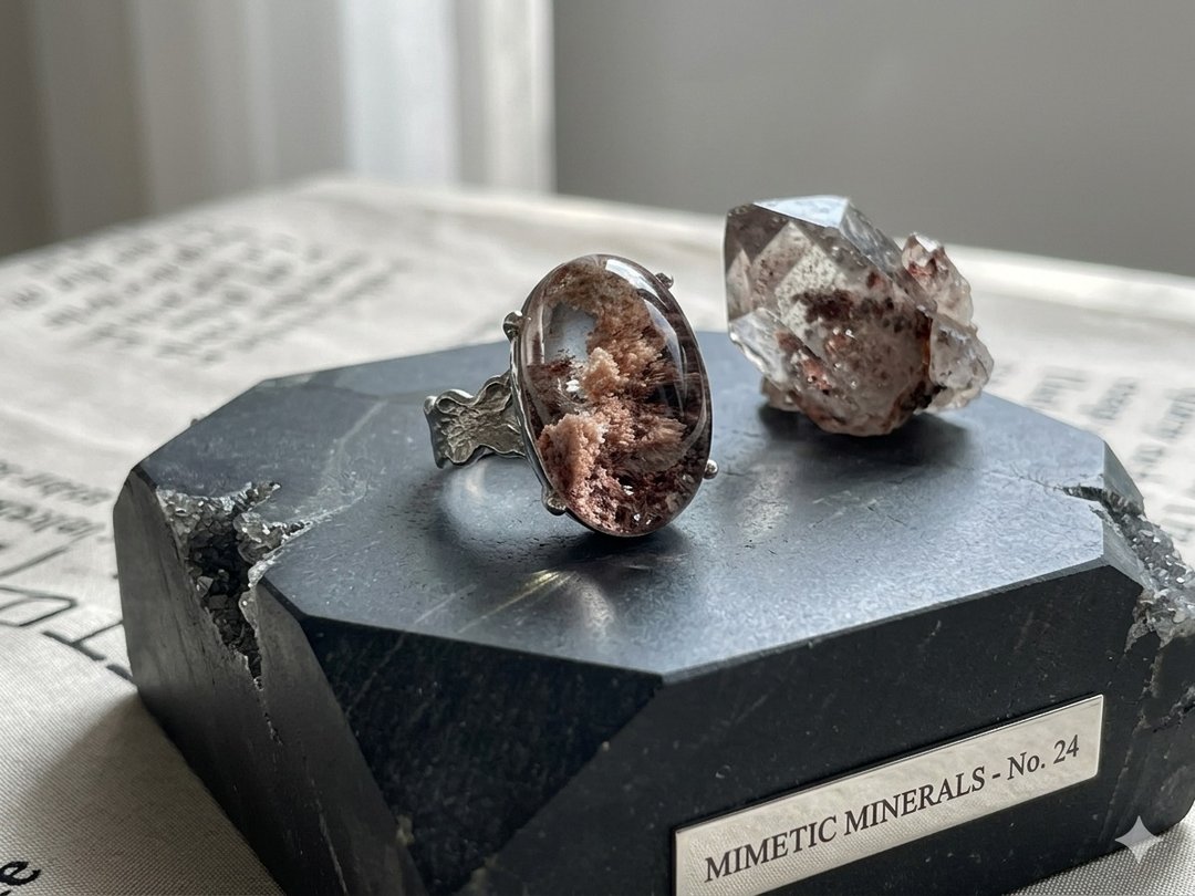 渐层粉幽灵水晶.S 925 银戒  Pink Phantom Quartz Ring - 戒指 - 水晶 