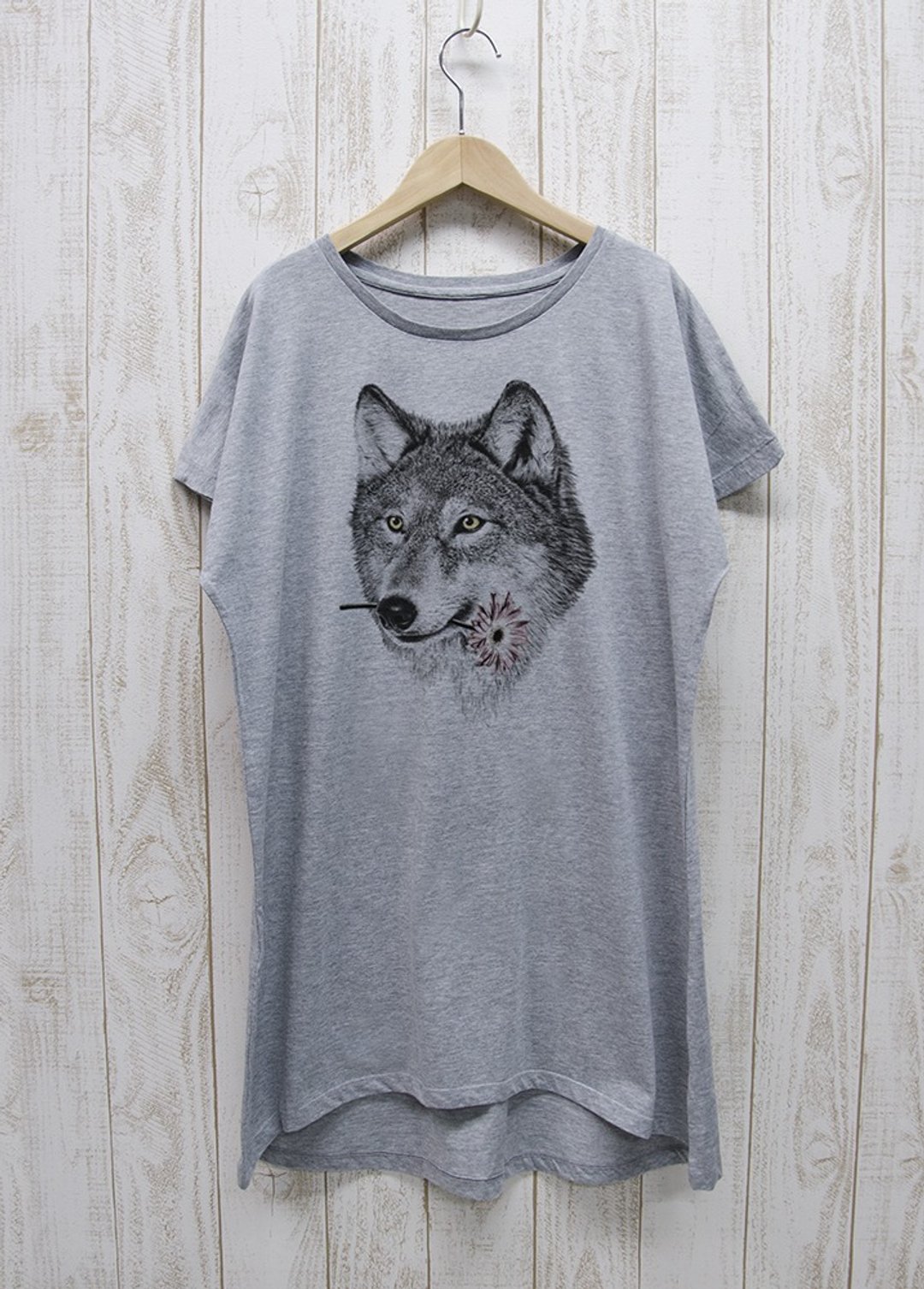 ronronWOLF One Piece Tee Here you go Heather Gray / R027-O-GR - 洋装/连衣裙 - 棉 灰色