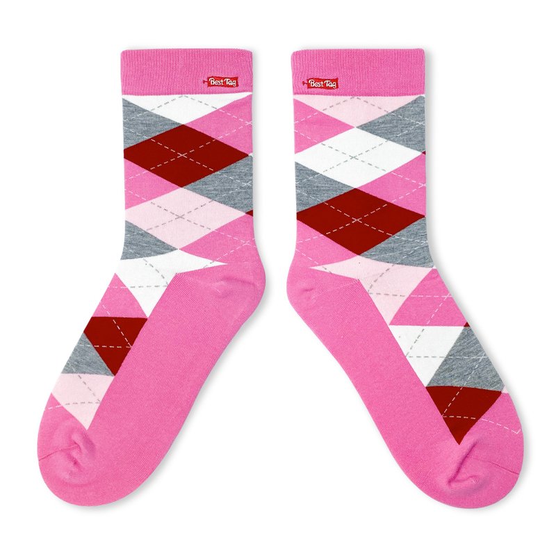 经典菱格纹 粉 - 袜子 - 棉．麻 粉红色