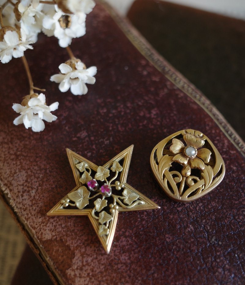 Antique骨董金色新艺术星星小花法国 Bijoux Fix - 胸针 - 其他金属 金色