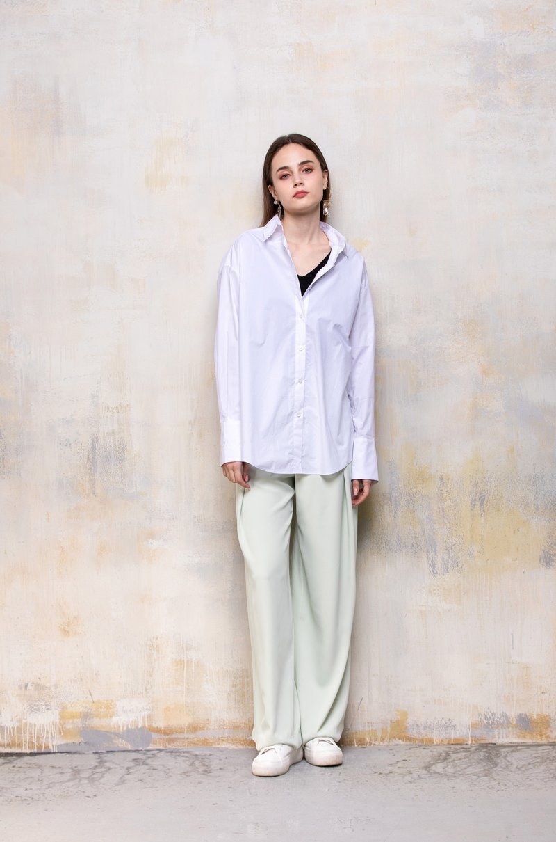 薄荷绿凉感褶间空气感阔腿裤 - 女装长裤 - 其他材质 绿色