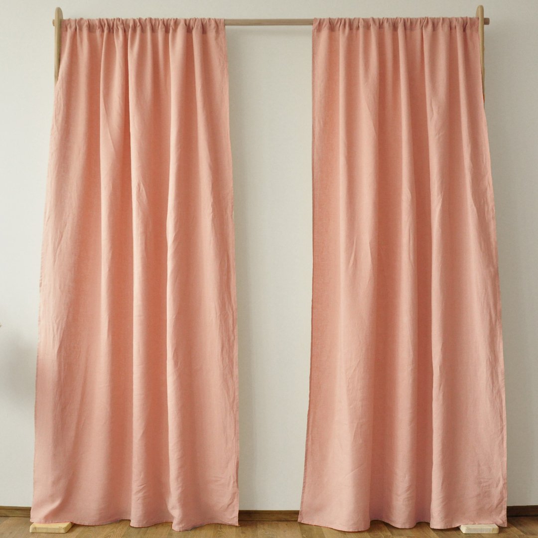 Peach regular and blackout linen curtains / Custom curtains / 2 panels - 门帘/门牌 - 亚麻 粉红色