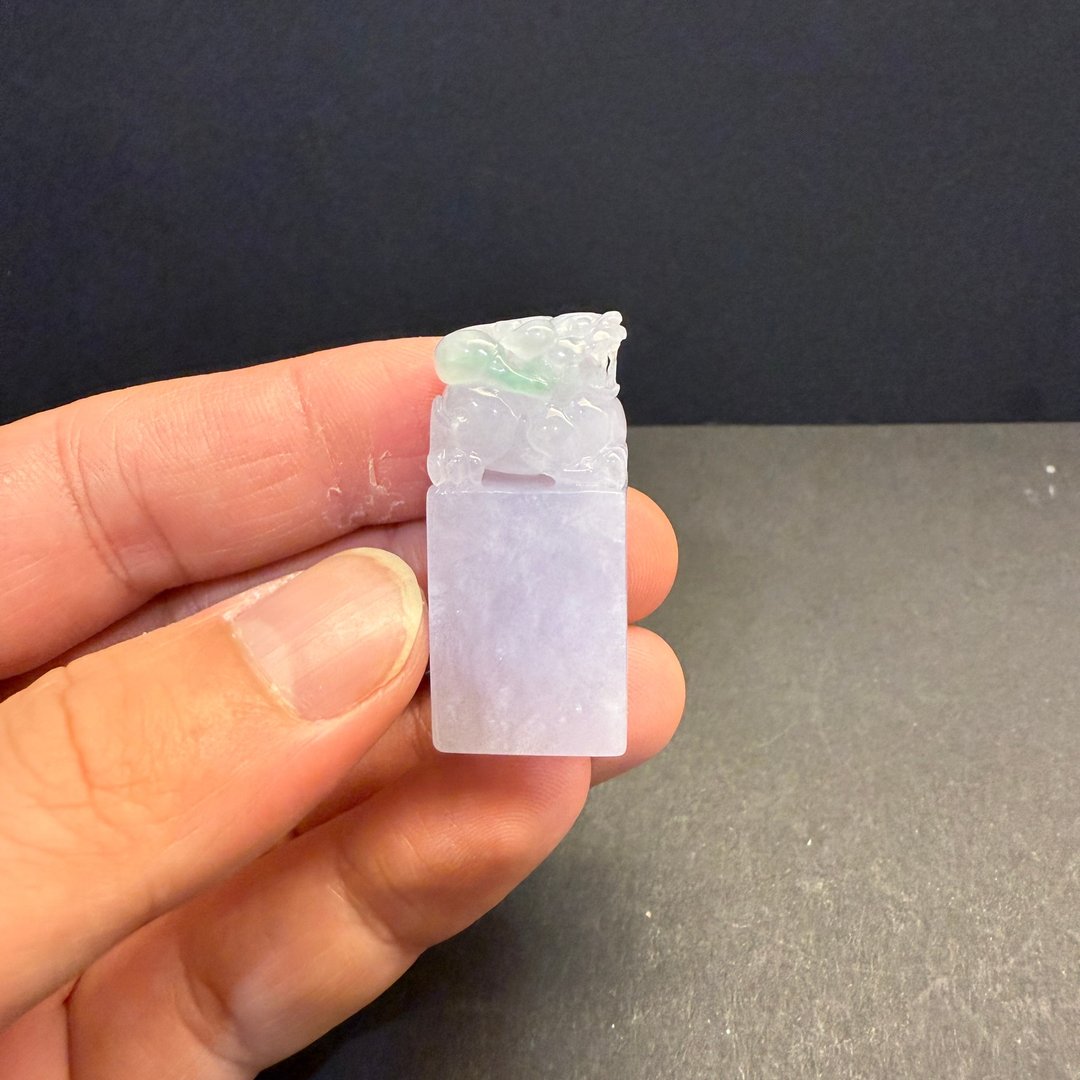 瀚玉珠宝 天然冰种翡翠 冰种春带彩紫罗兰印章 冰紫貔貅印 天然 - 其他 - 玉石 