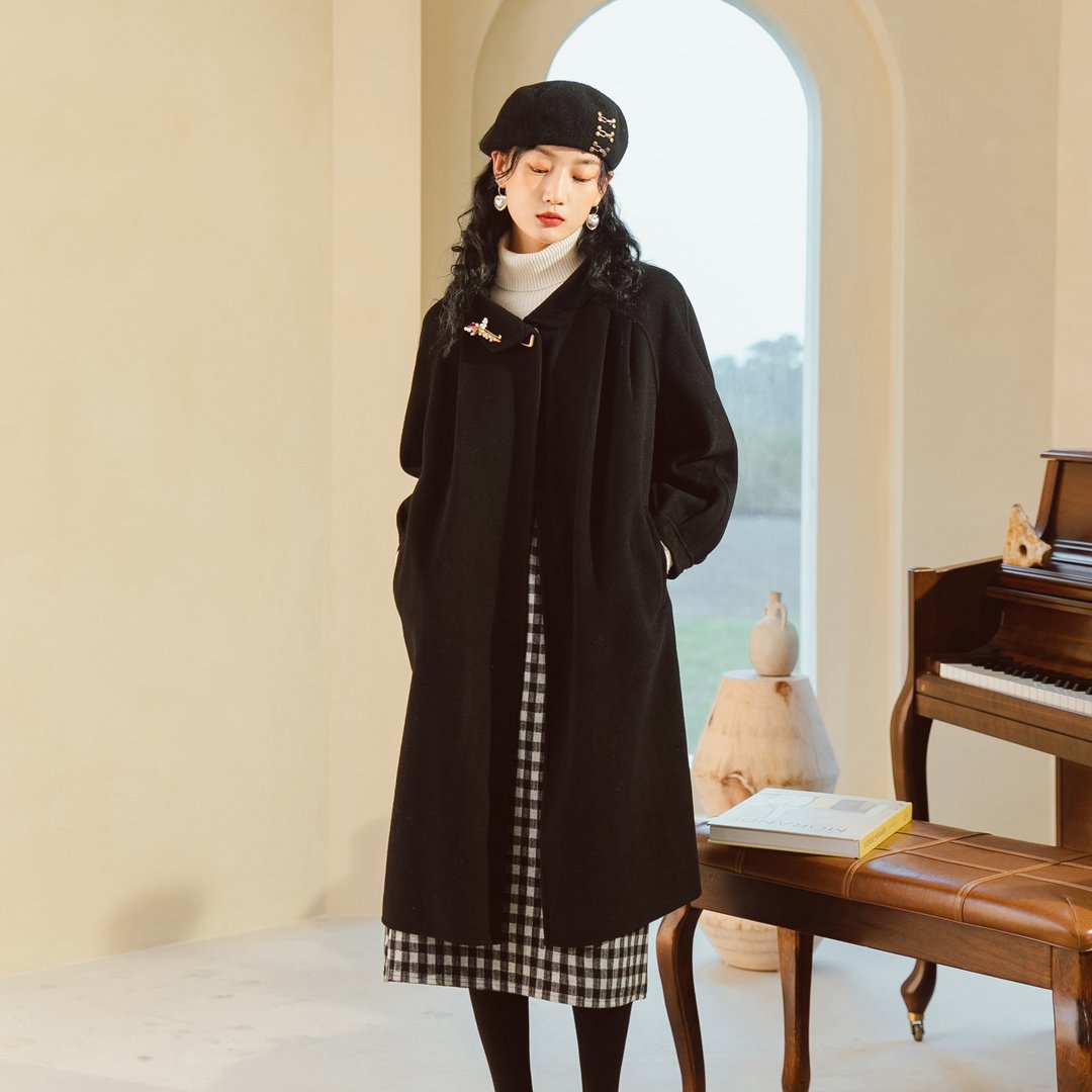 纯羊毛 双面呢大衣女 中长款外套 - 女装上衣 - 聚酯纤维 
