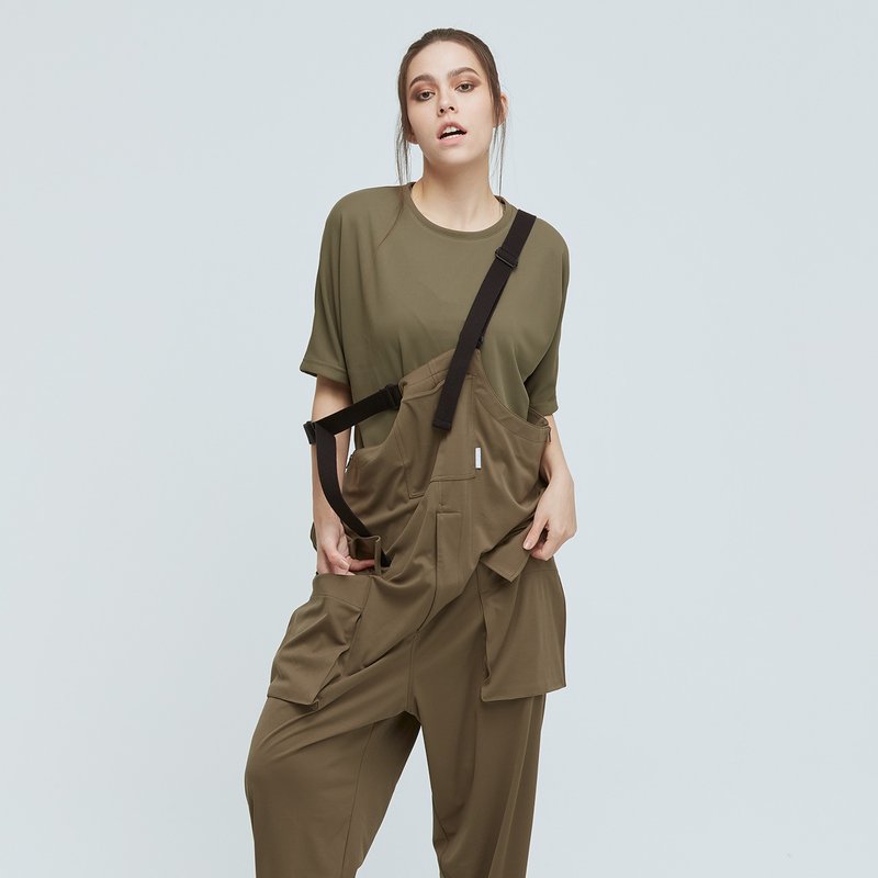 Cozee-抗菌宽版短袖上衣(中性) - 沥青绿 - 女装 T 恤 - 聚酯纤维 绿色