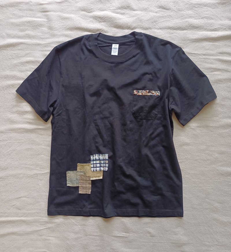 Designer collection 耀石黑 碎布拼图T-shirt - 女装 T 恤 - 棉．麻 黑色