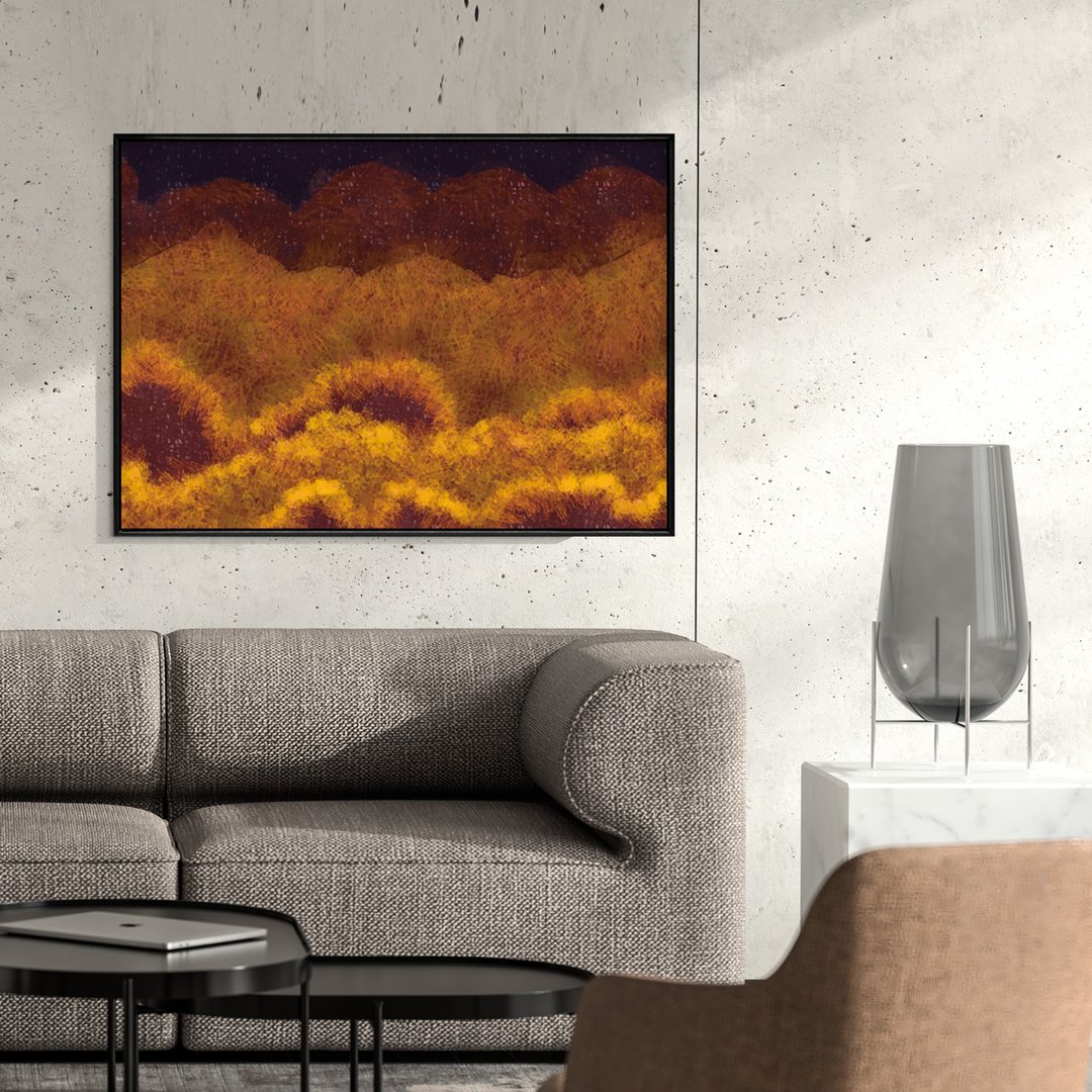 抽象画 • 秋波－金色秋天山丘景色抽象画/客厅挂画/边柜设计摆饰 - 画框/相框 - 棉 多色