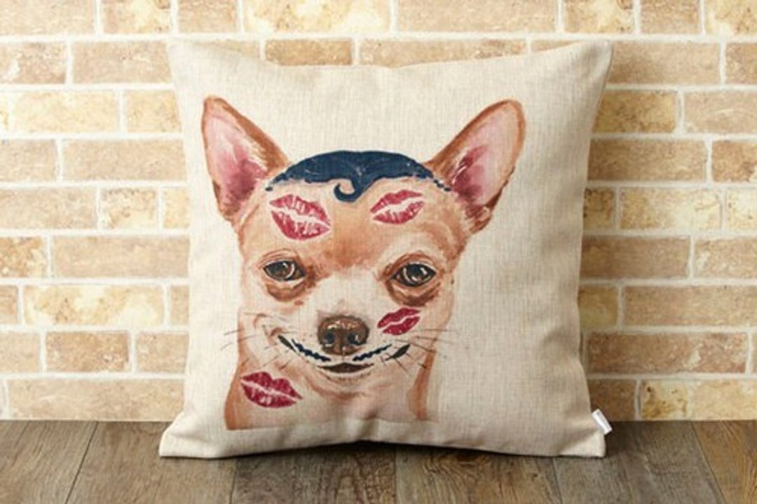 Cushion cover 45 × 45cm Pet art Natural Linen Chihuahua jubileecushionse311a - 摆饰 - 棉 